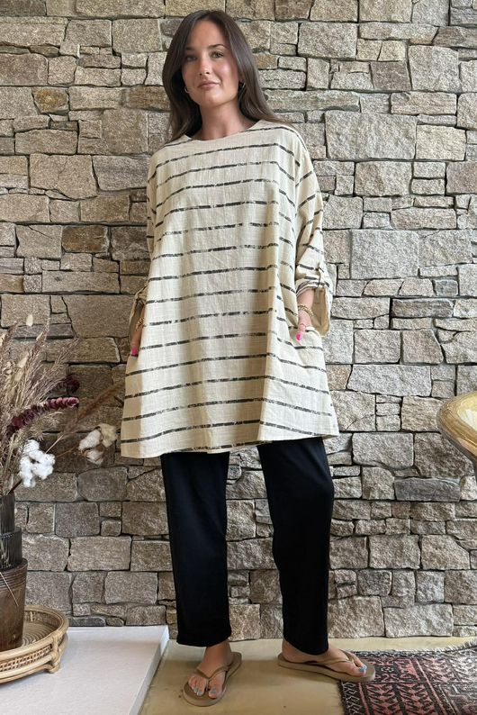 Porto Button Back Breton Tunic Sandstone 